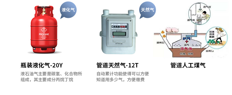 天然气炉灶，液化石油气炉灶，人工煤气（沼气、煤层气、油制气、矿物气等）炉灶