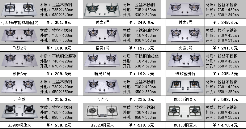 嵌入式不锈钢面板炉具天然气灶具价格表