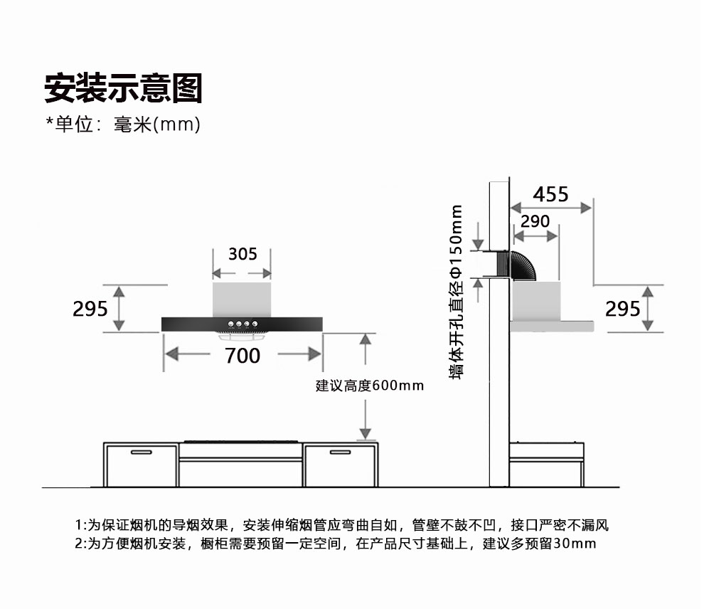 油烟机安装示意图