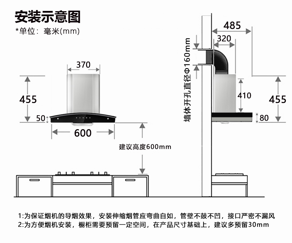 厨房吸油烟机安装示意图